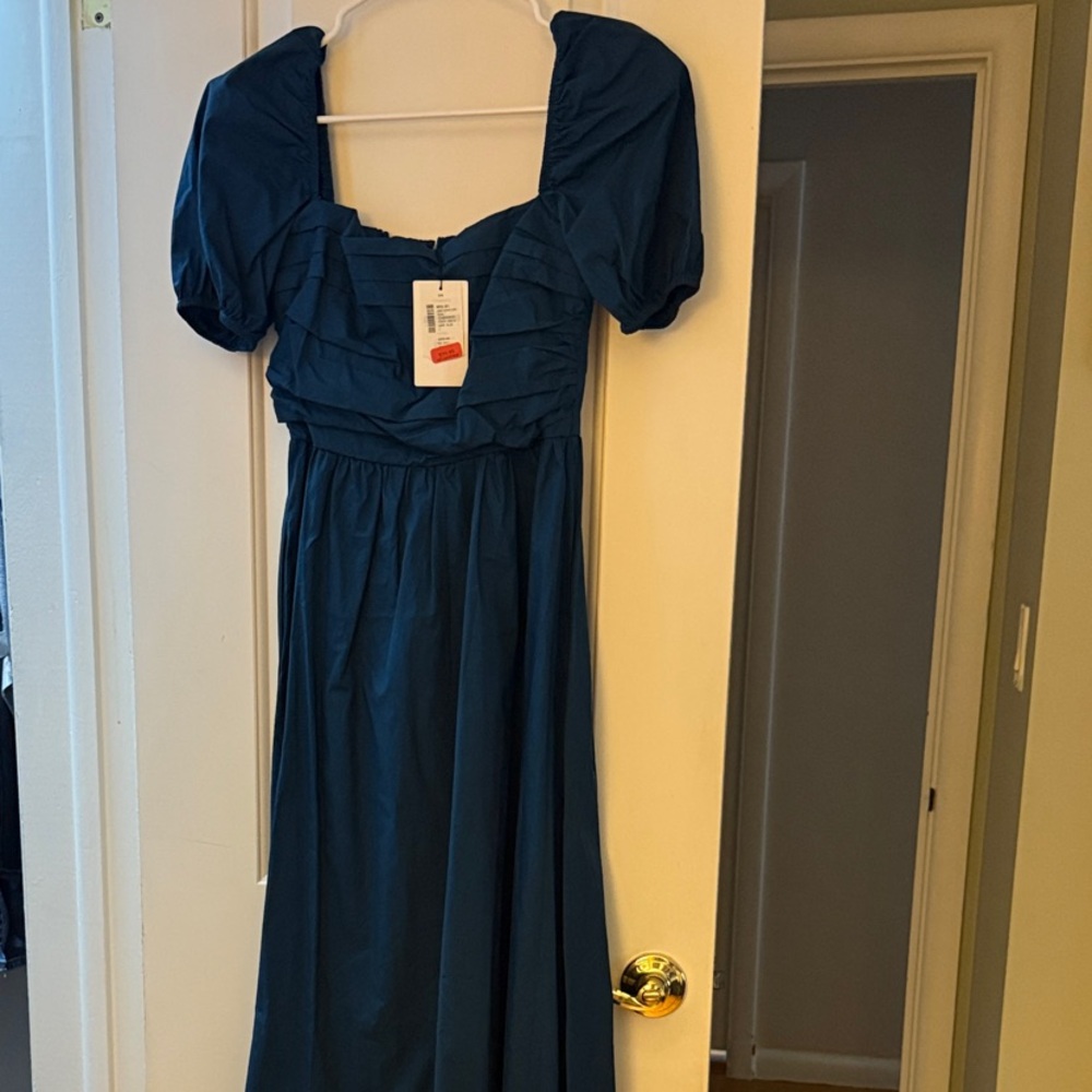 Chic Teal Maxi Dress with Puff Sleeves